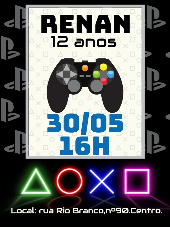 Convite de Aniversário Gamer Playstation para Editar Online
