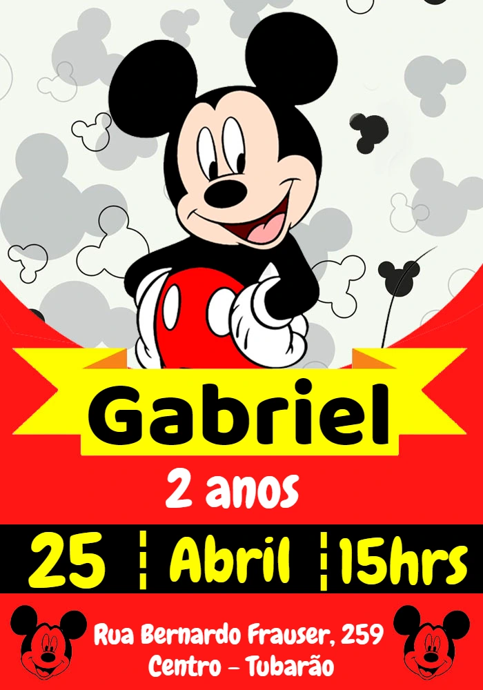 Convite de Aniversário Mickey Mouse para Editar Online