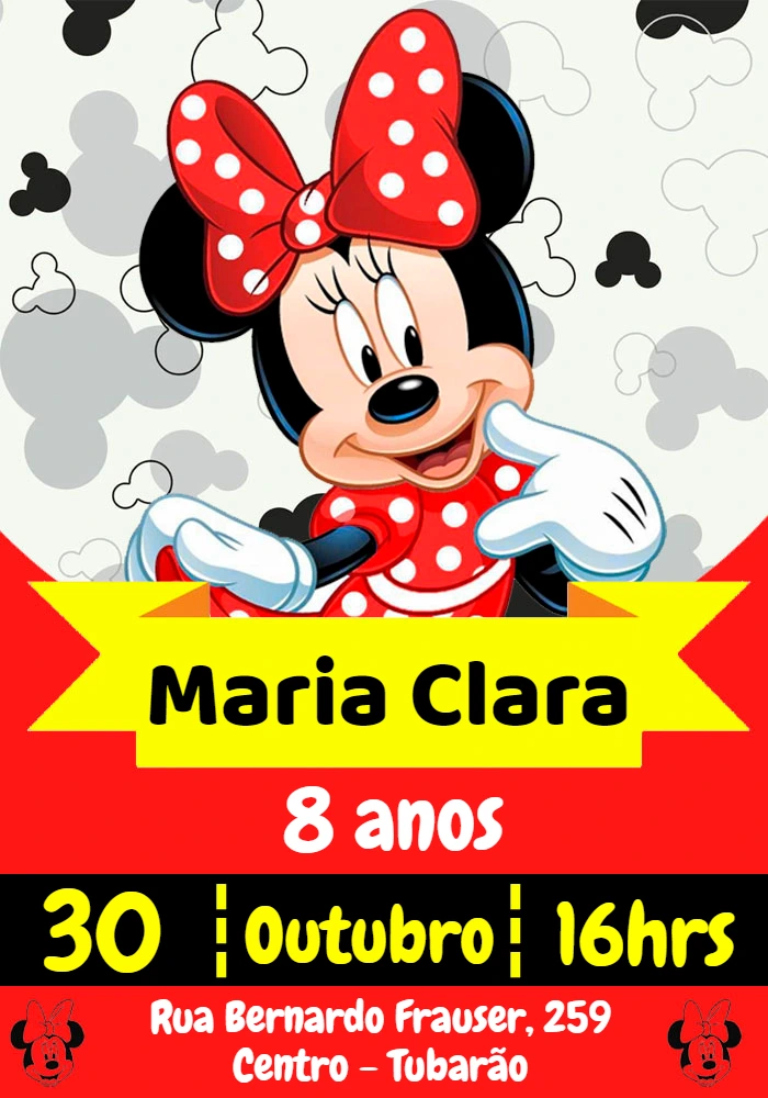 Convite de Aniversário Minnie Mouse Vermelha para Editar Online
