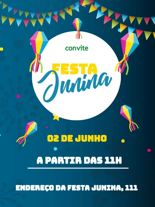 Convite Festa Junina com Bandeirinhas e Balões para Editar