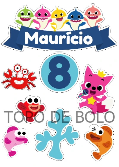 Topo de Bolo Baby Shark Editável para Aniversário