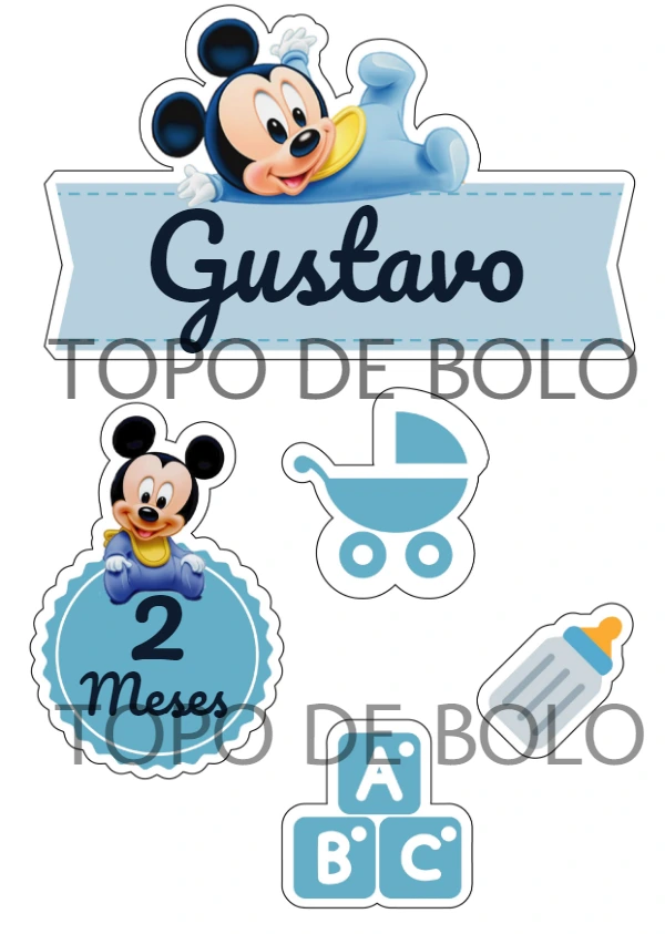 Topo de Bolo Mickey Baby Editável para Imprimir