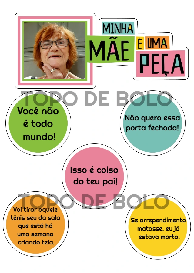 Topo de Bolo Minha Mãe é Uma Peça com Foto para Editar Online