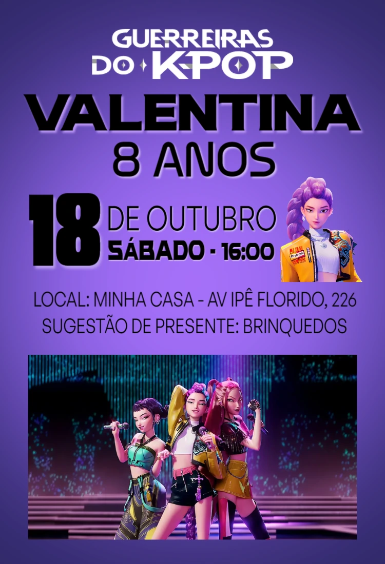 Convite de Aniversário K-pop com Personagens para Editar