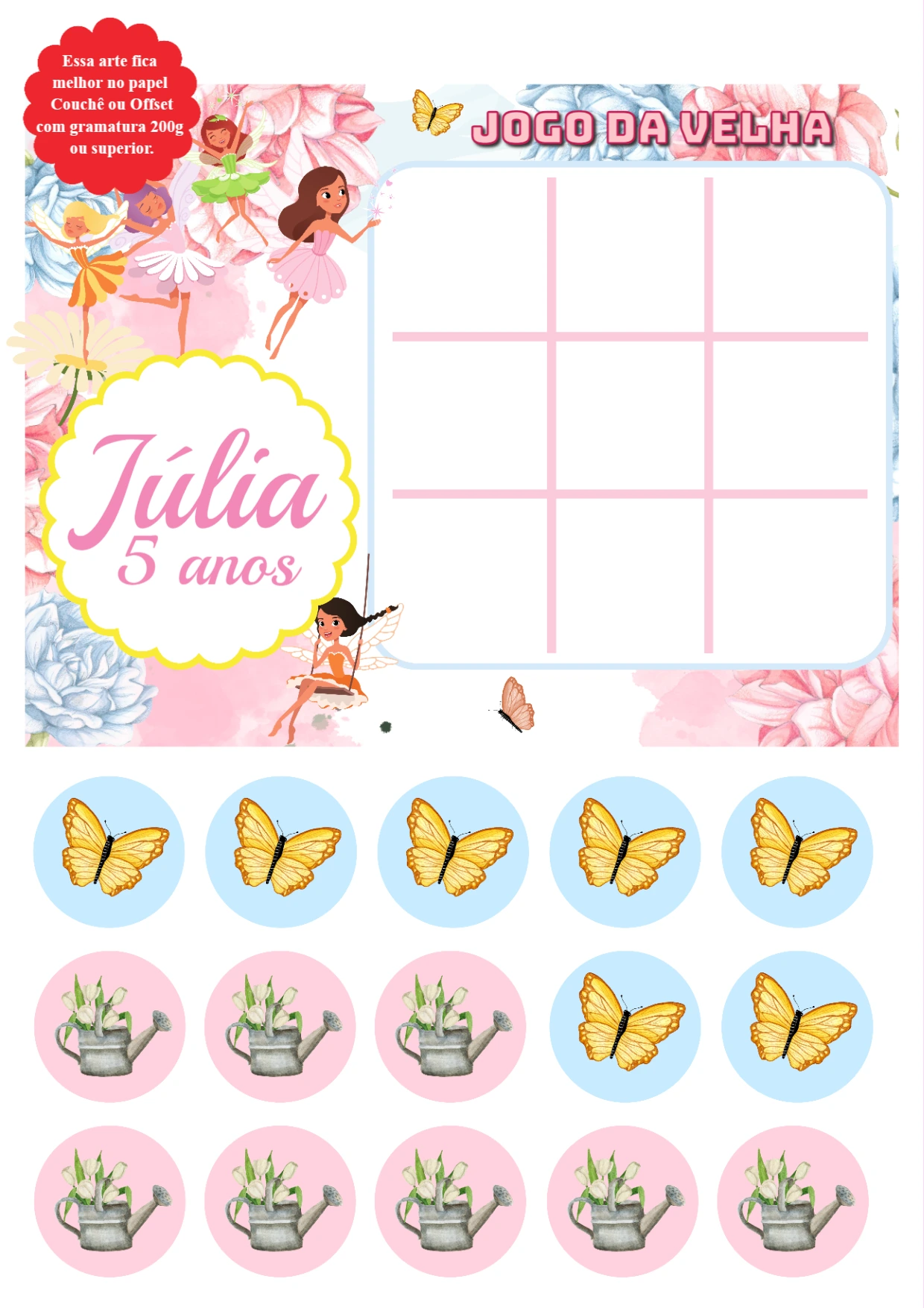 Jogo da Velha Fadas do Bosque para Editar e Imprimir Online