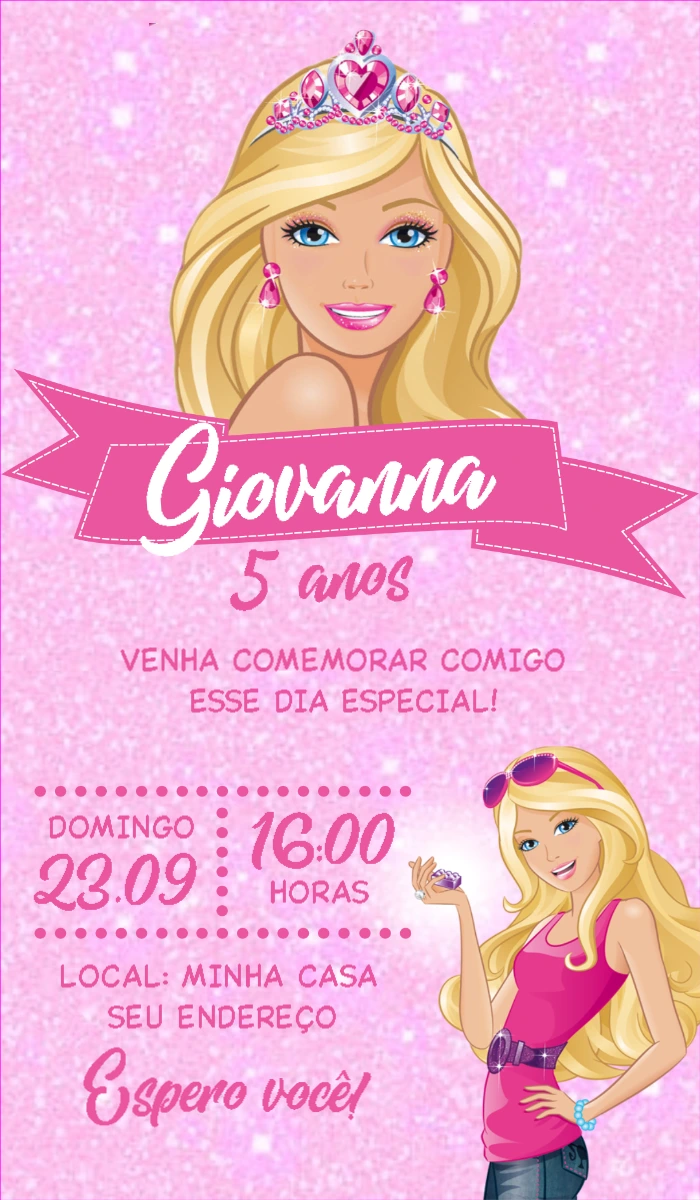 Convite de Aniversário Barbie Editável Online para Imprimir