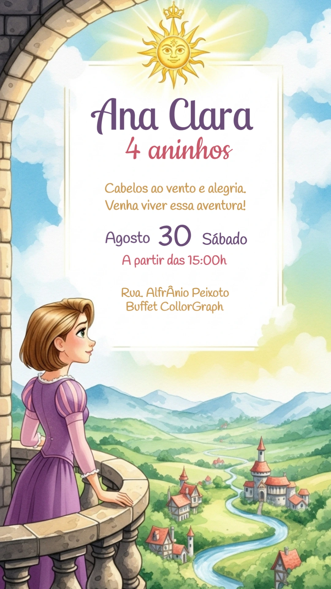 Convite Aniversário Rapunzel Enrolados para Editar Online
