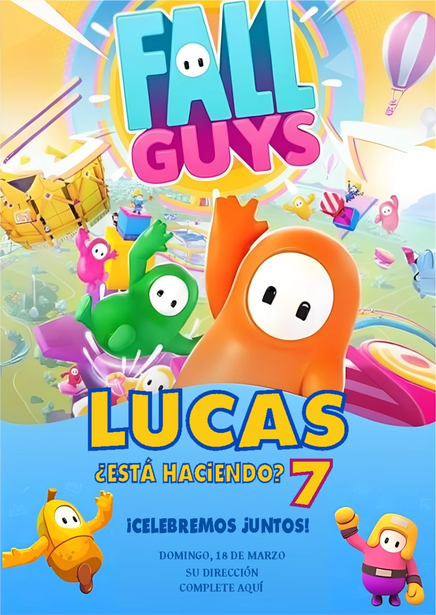 Invitación de Cumpleaños de Fall Guys para Editar Online