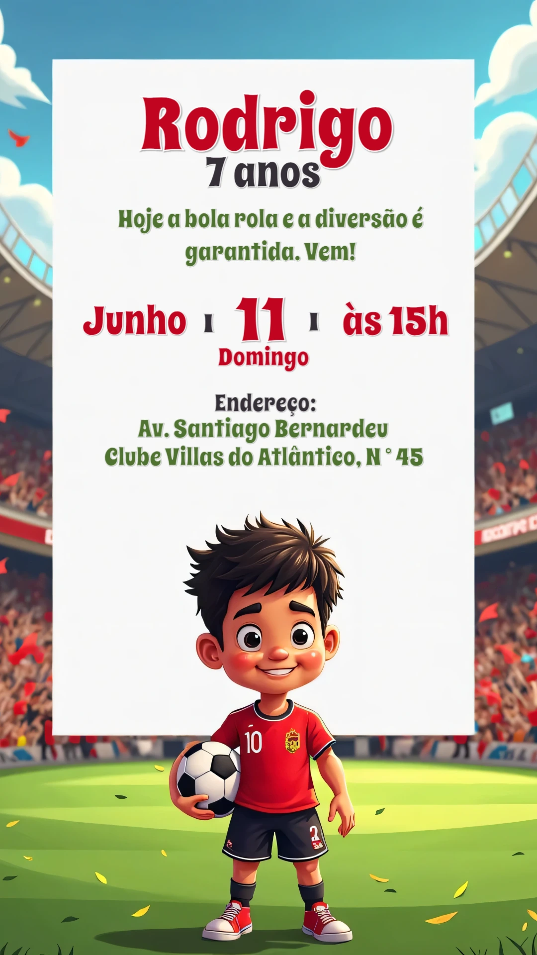 Convite de Aniversário Futebol com Jogador para Editar Online