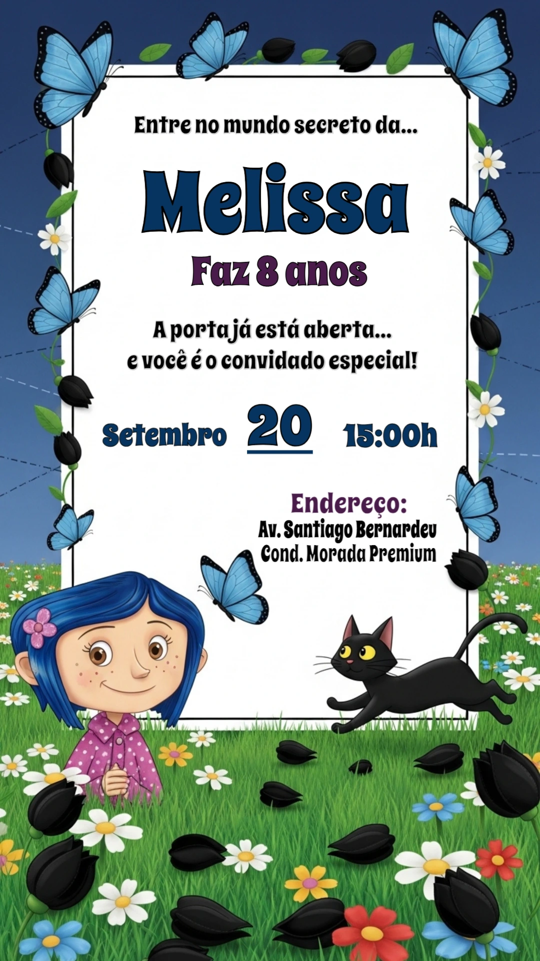 Convite de Aniversário Coraline Mundo Secreto para Editar Online