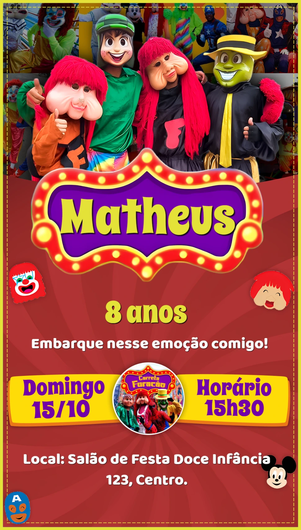 Convite de Aniversário Carreta Furacão para Editar Online