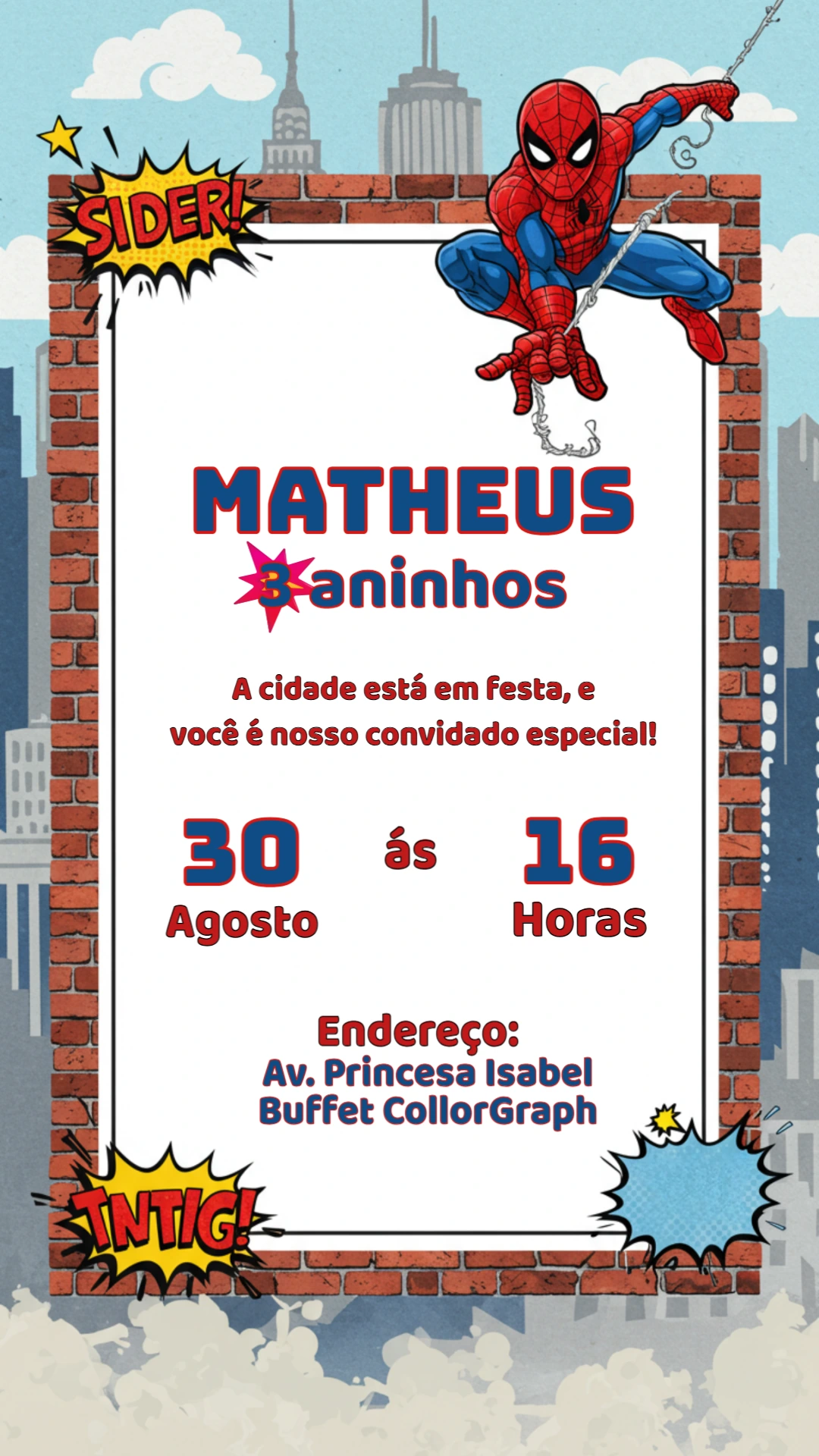 Convite de Aniversário Homem Aranha para Editar Online