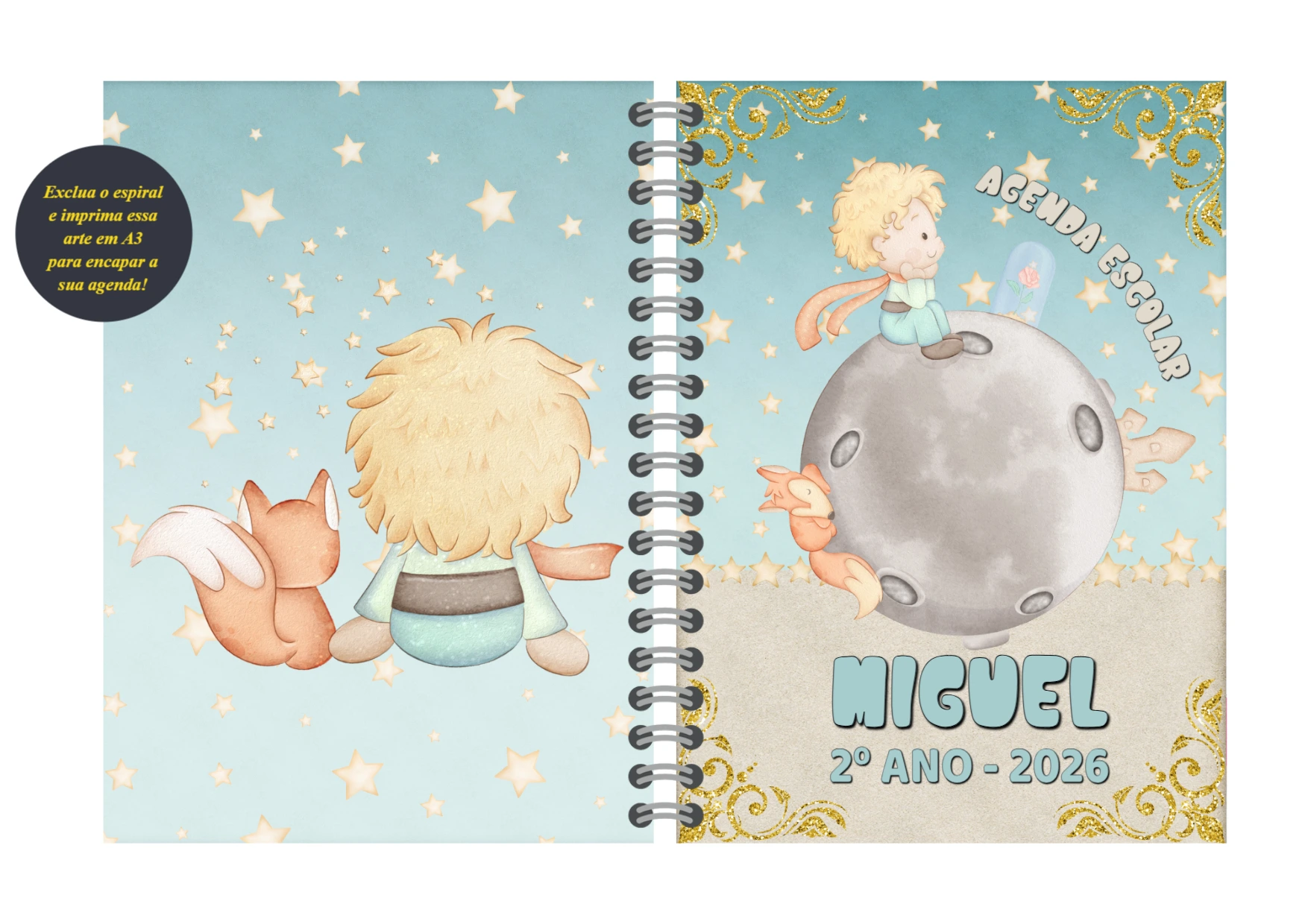 Capa de Agenda Pequeno Príncipe para Editar Online