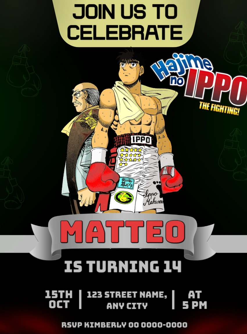 Hajime no Ippo Anime Birthday Invitation | Editable Template