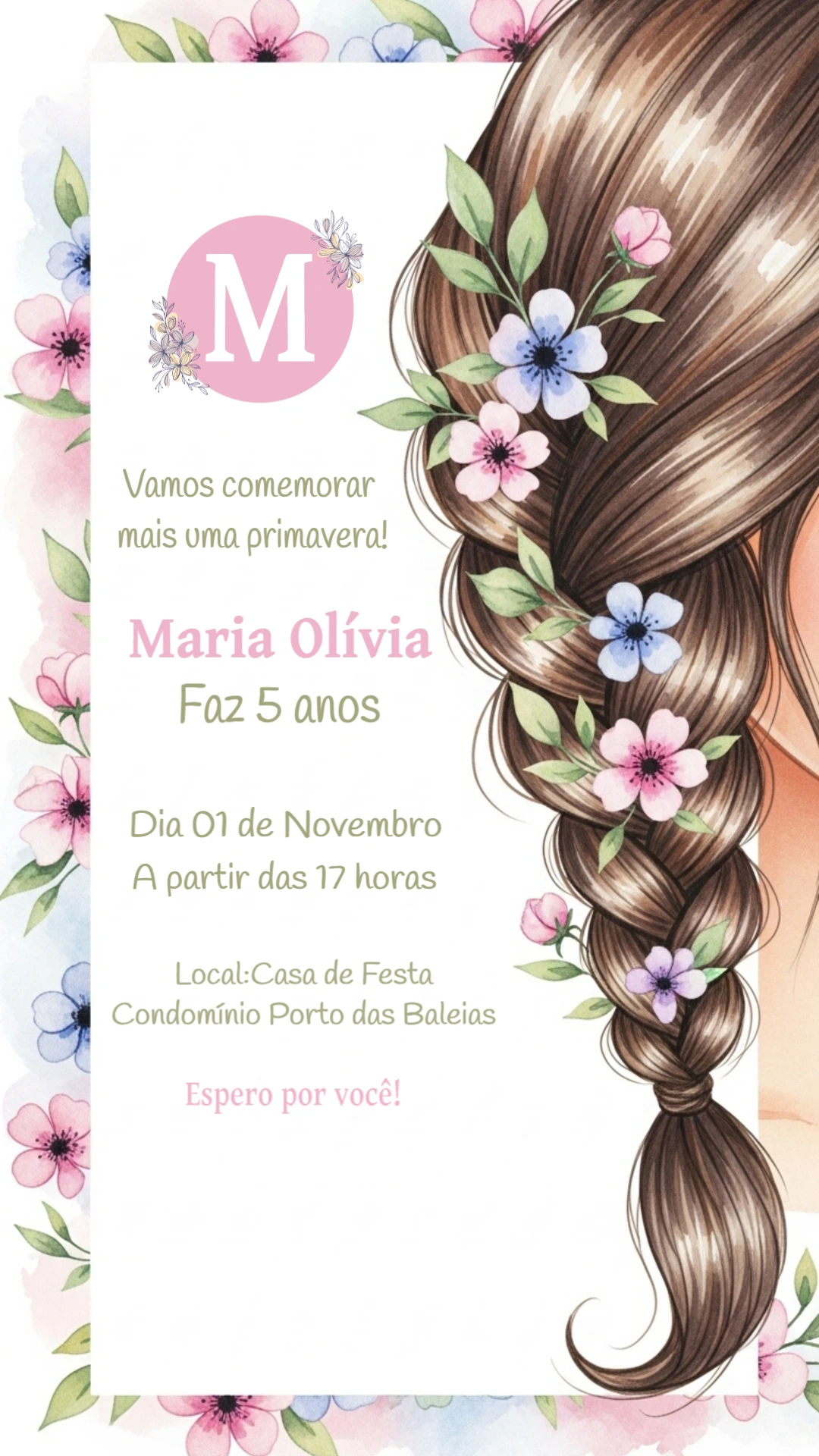 Convite Aniversário Jardim Encantado com Trança para Editar