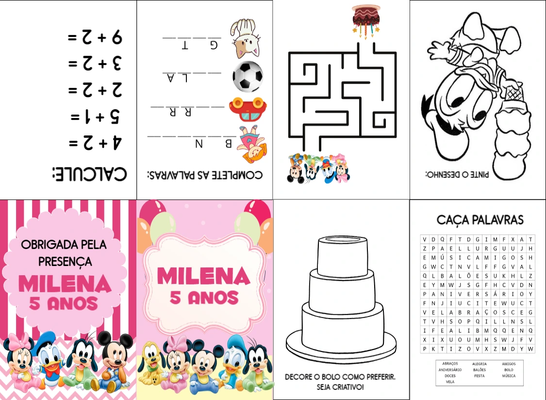 Mini Livro de Atividades Turma do Mickey Baby Rosa para Editar
