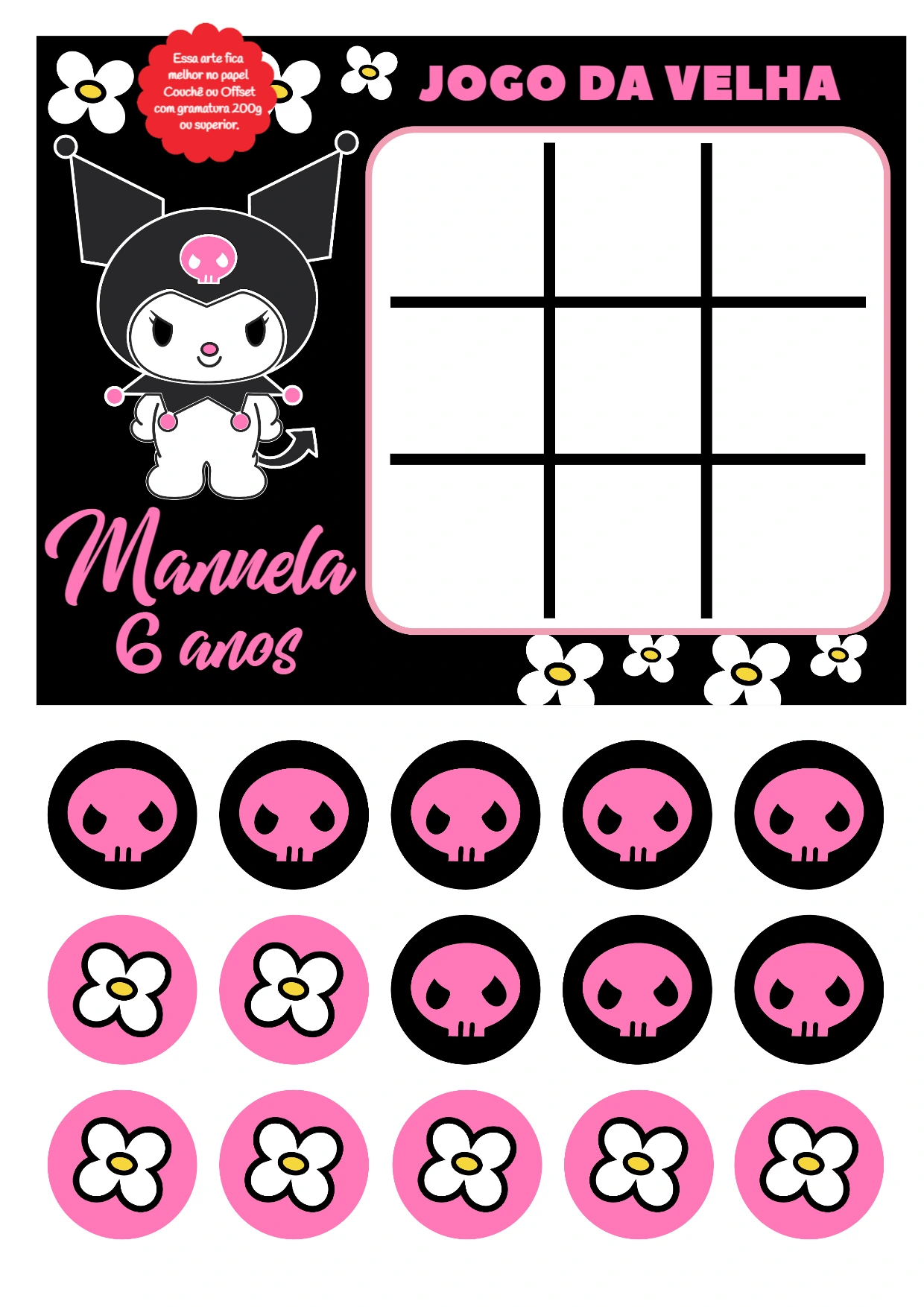 Jogo da Velha Kuromi para Aniversário para Editar Online