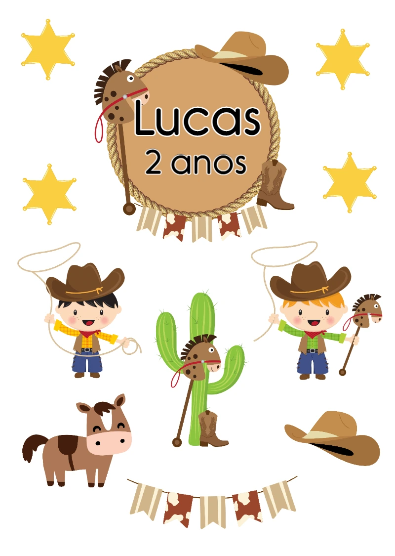 Topo de Bolo Festa Country Infantil para Editar e Imprimir