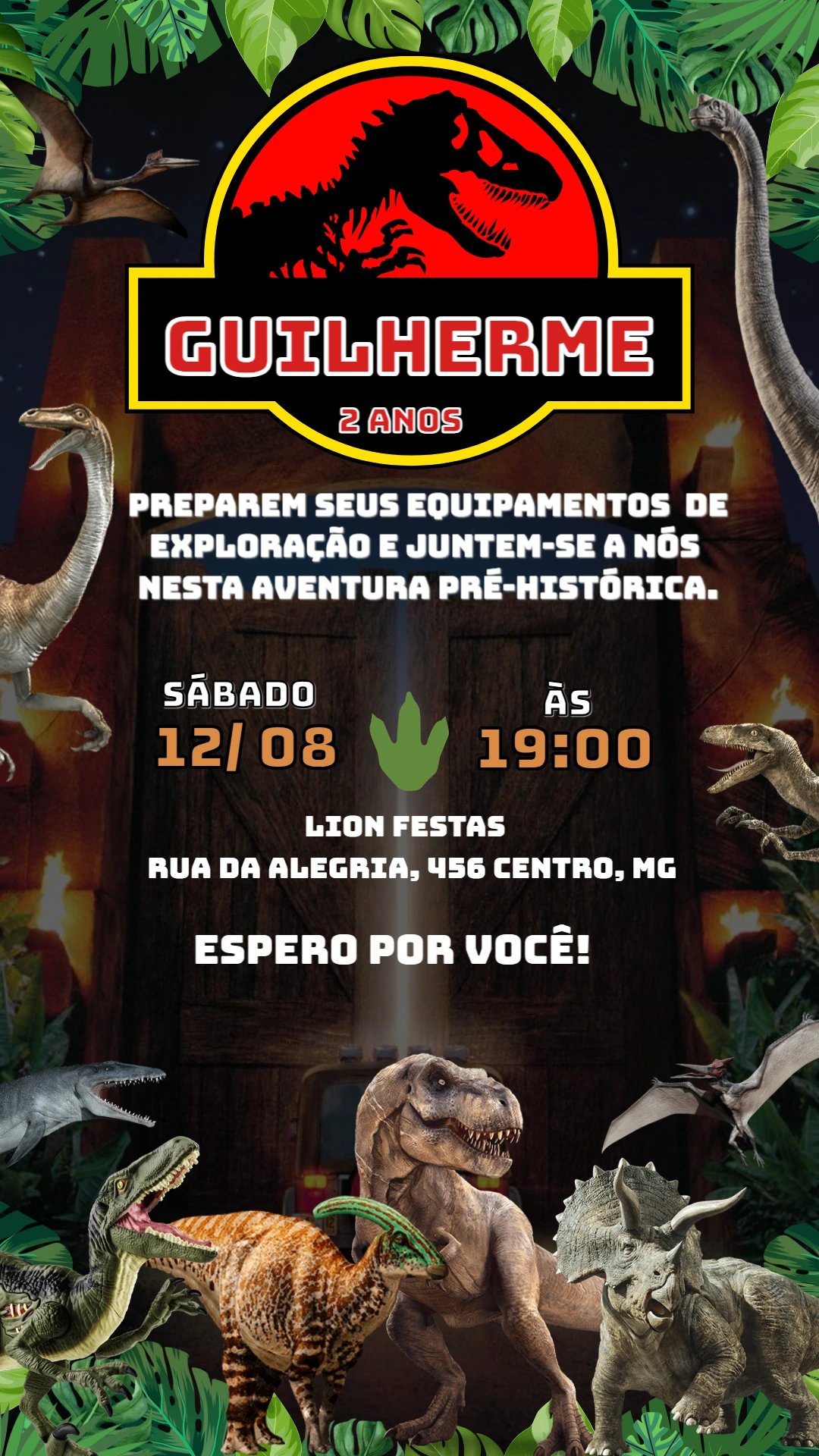 Convite de Aniversário Dinossauros Jurassic Park para Editar