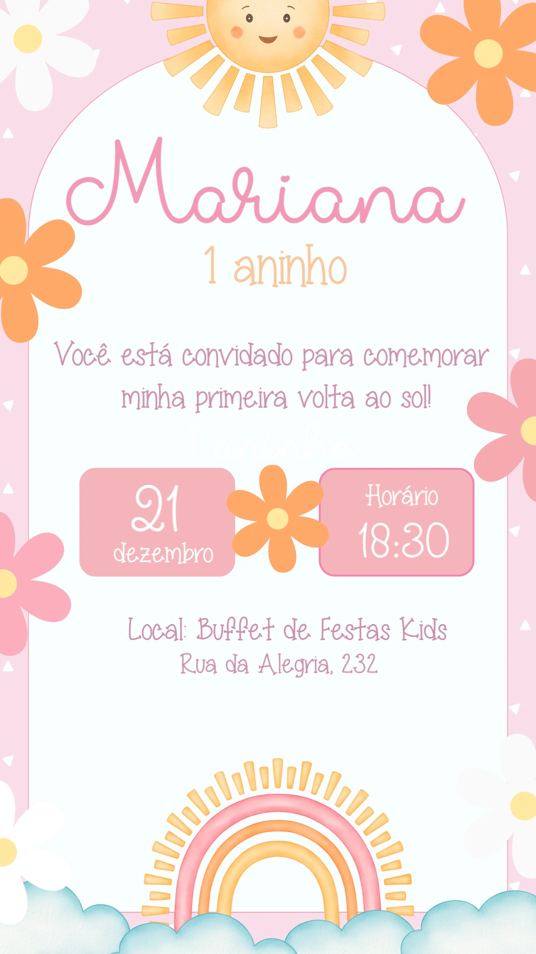 Convite Aniversário Primeira Volta ao Sol para Editar Online