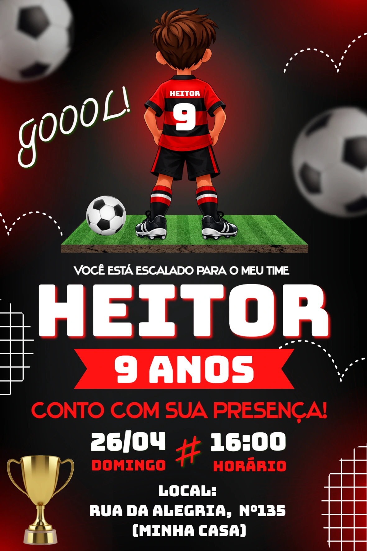 Convite de Aniversário Futebol Flamengo para Editar