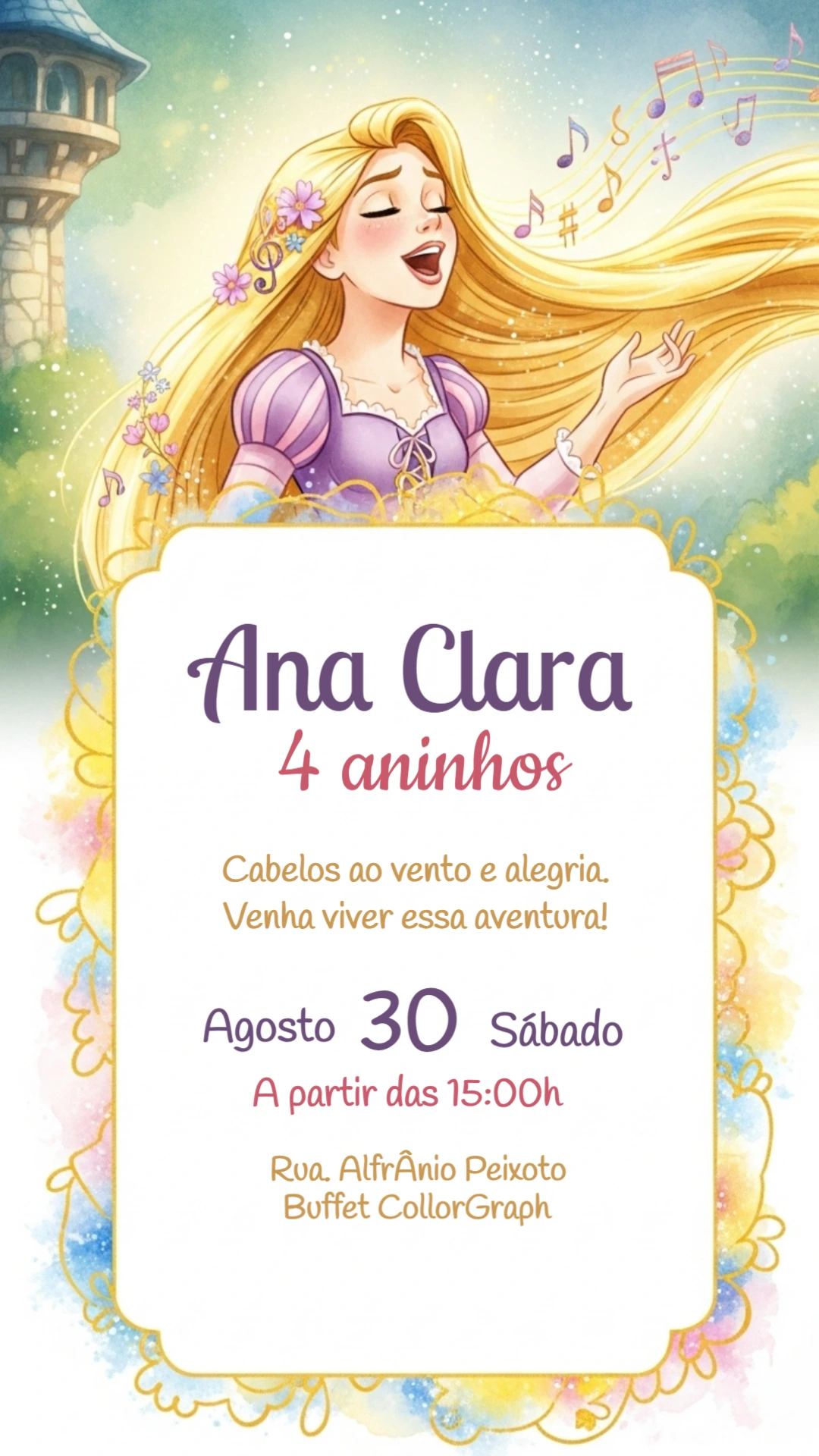 Convite de Aniversário Rapunzel Enrolados para Editar Online