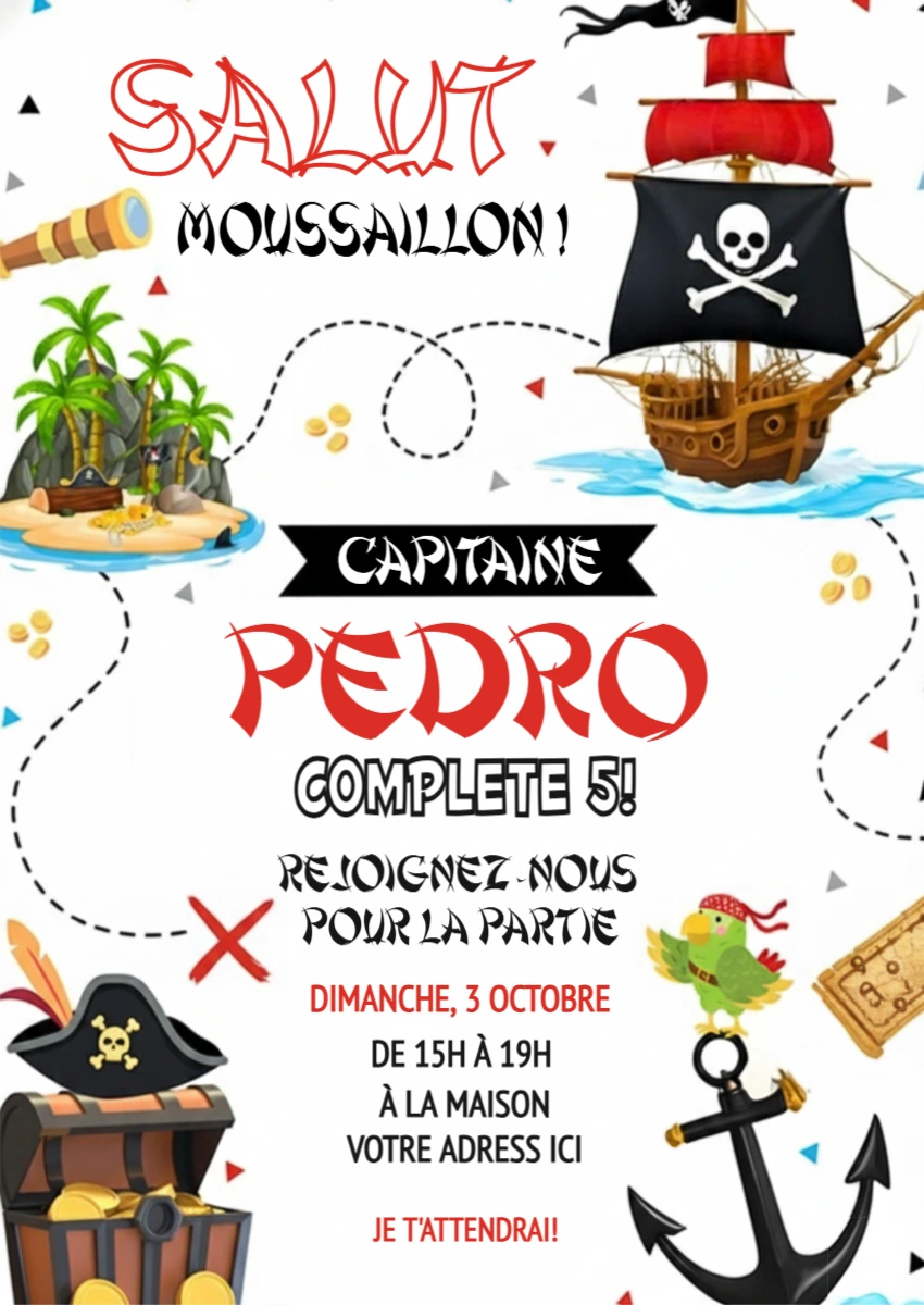 Invitation Anniversaire Pirate pour Enfant Modèle à Modifier