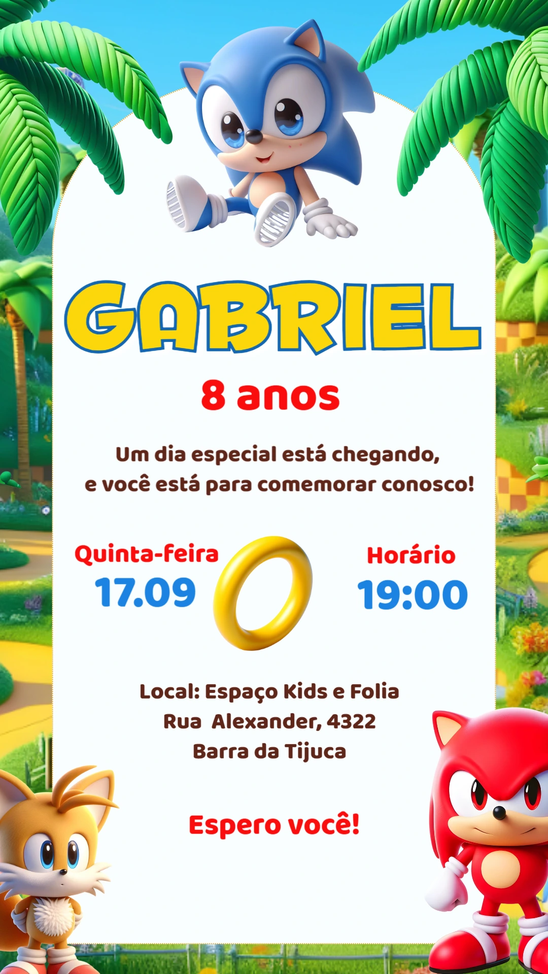 Convite de Aniversário Sonic Baby para Editar Online