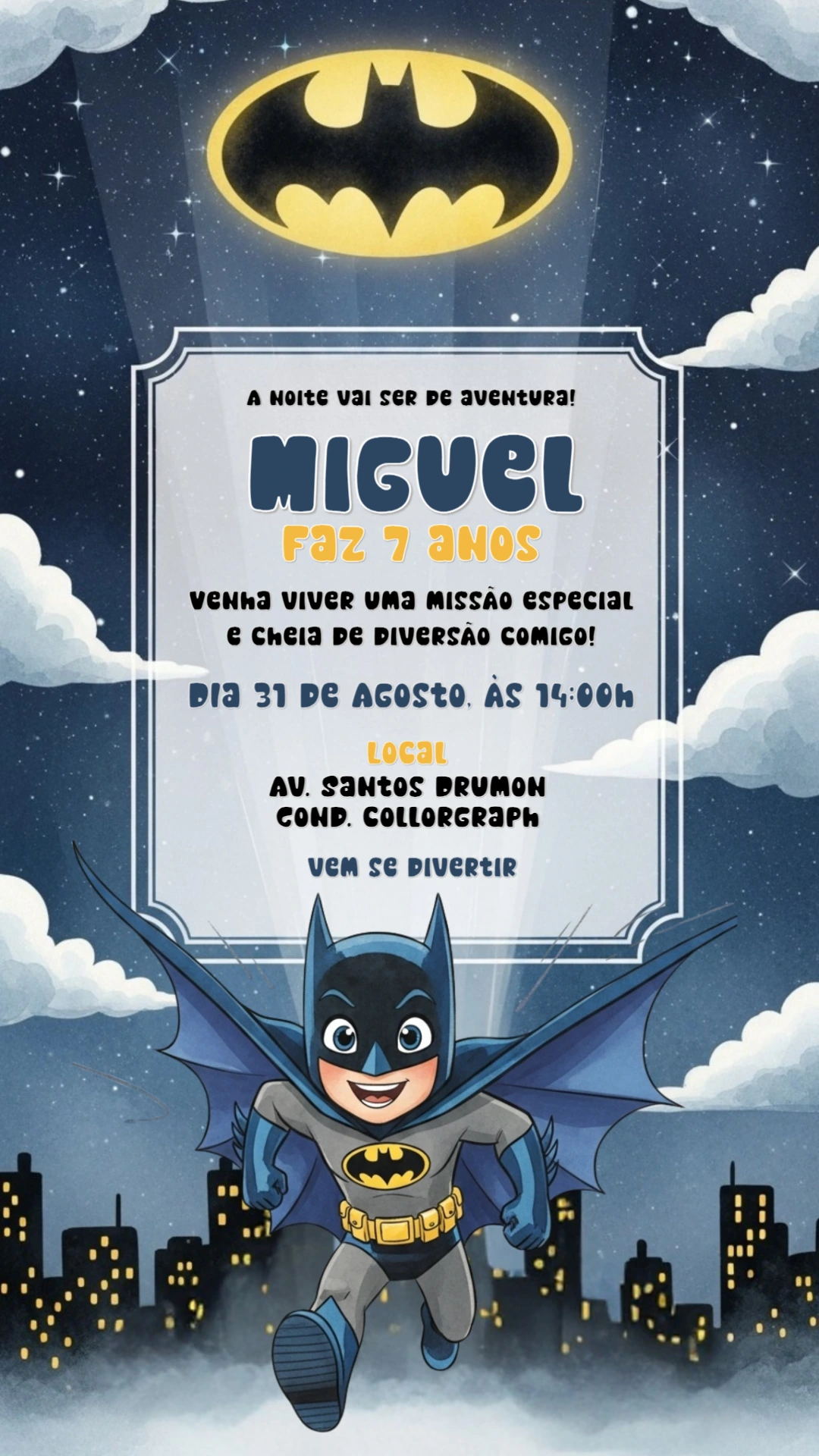 Convite de Aniversário Batman para Editar Online