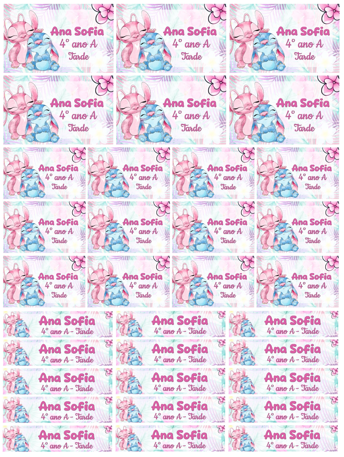 Etiqueta Escolar Editável Tema Stitch e Angel Aquarela