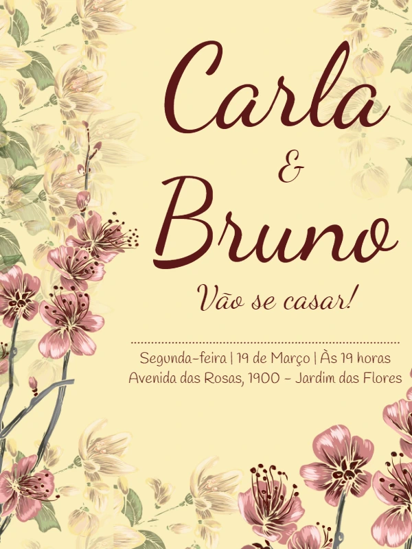 Convite de Casamento Boho Chic Floral para Editar Online