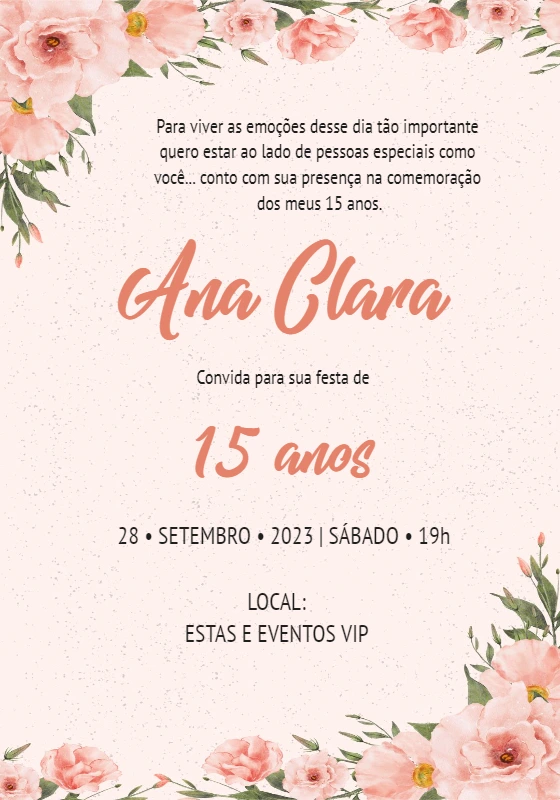 Convite de 15 anos Floral Delicado para Editar Online
