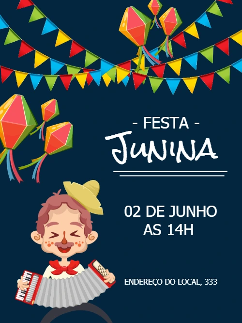 Convite Festa Junina com Sanfoneiro e Bandeirinhas para Editar