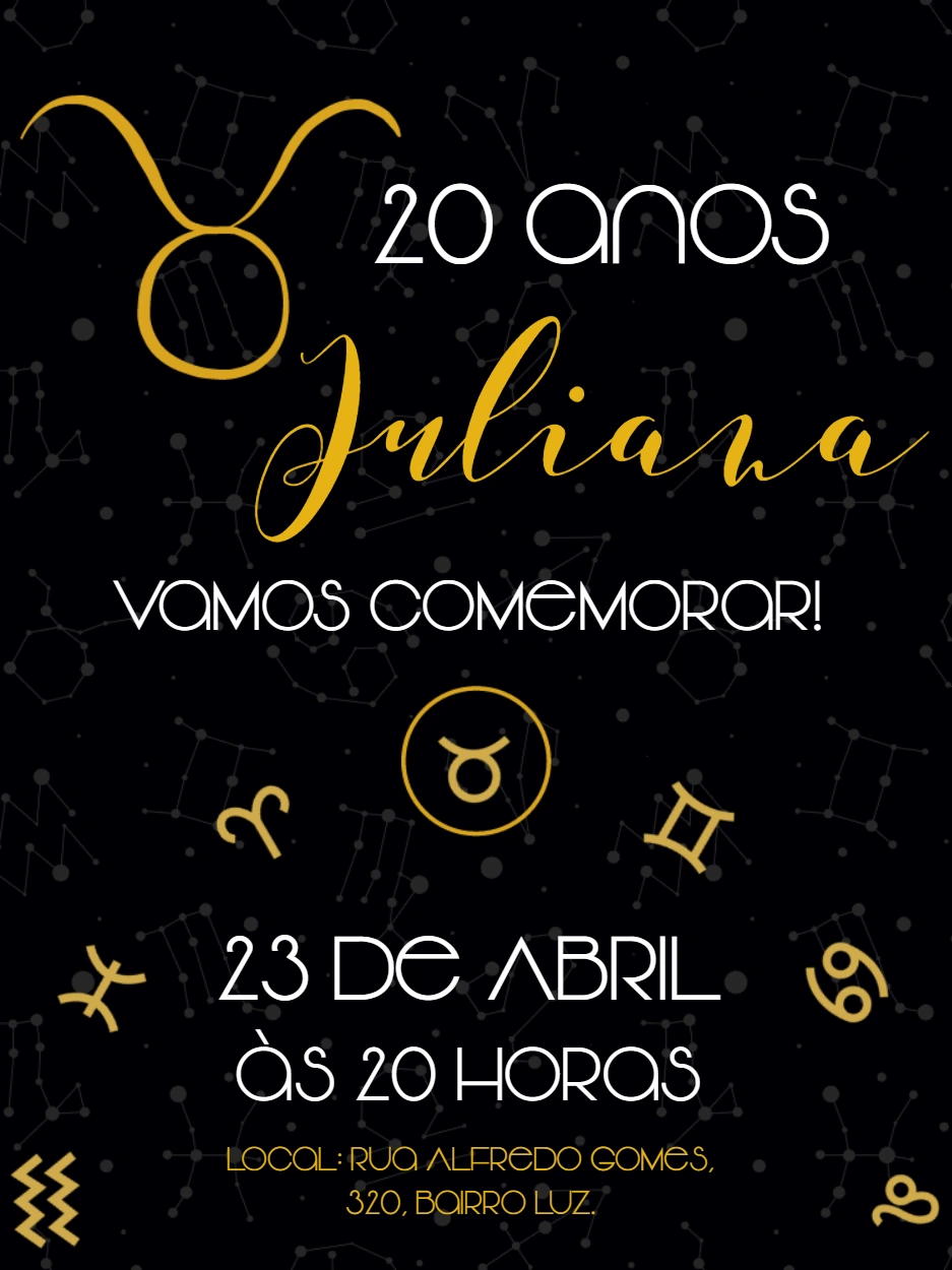 Convite de Aniversário Signo Touro para Editar Online