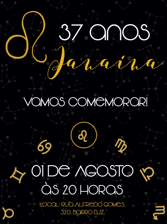 Convite de Aniversário Signo Leão Editável Online