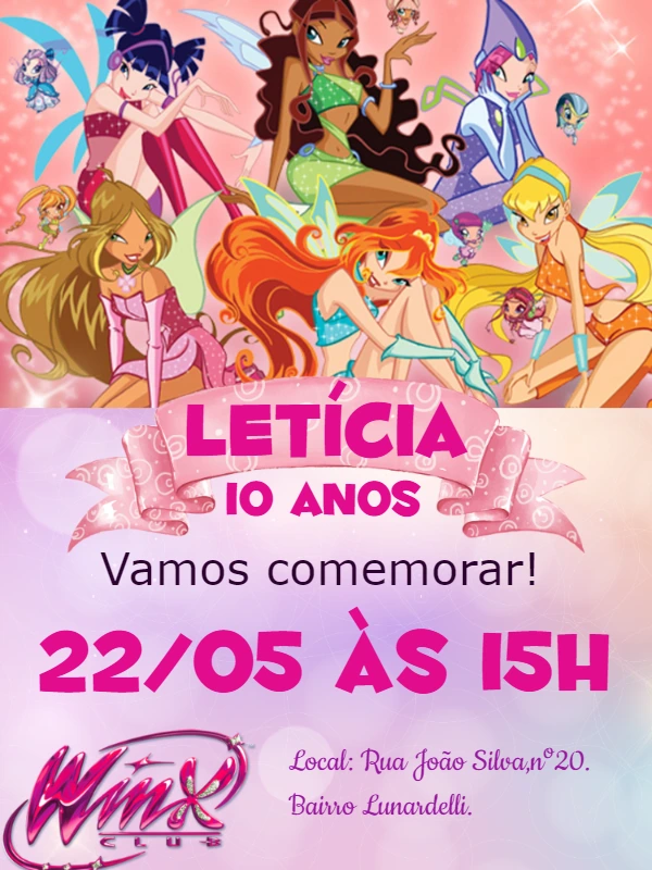 Convite Aniversário Winx Club com Fadas para Editar Online