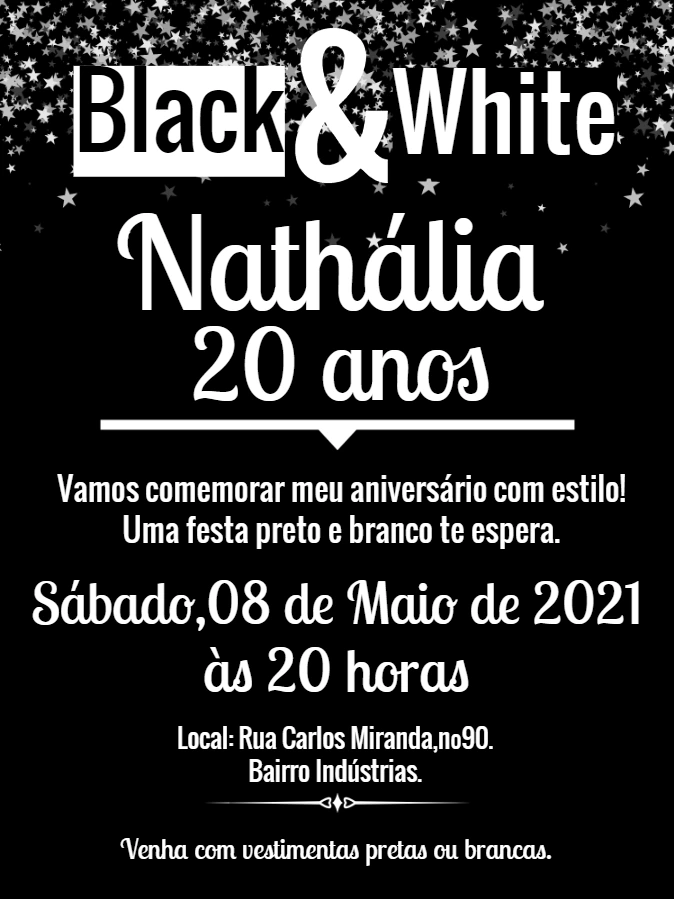 Convite Aniversário Preto e Branco para Editar Online