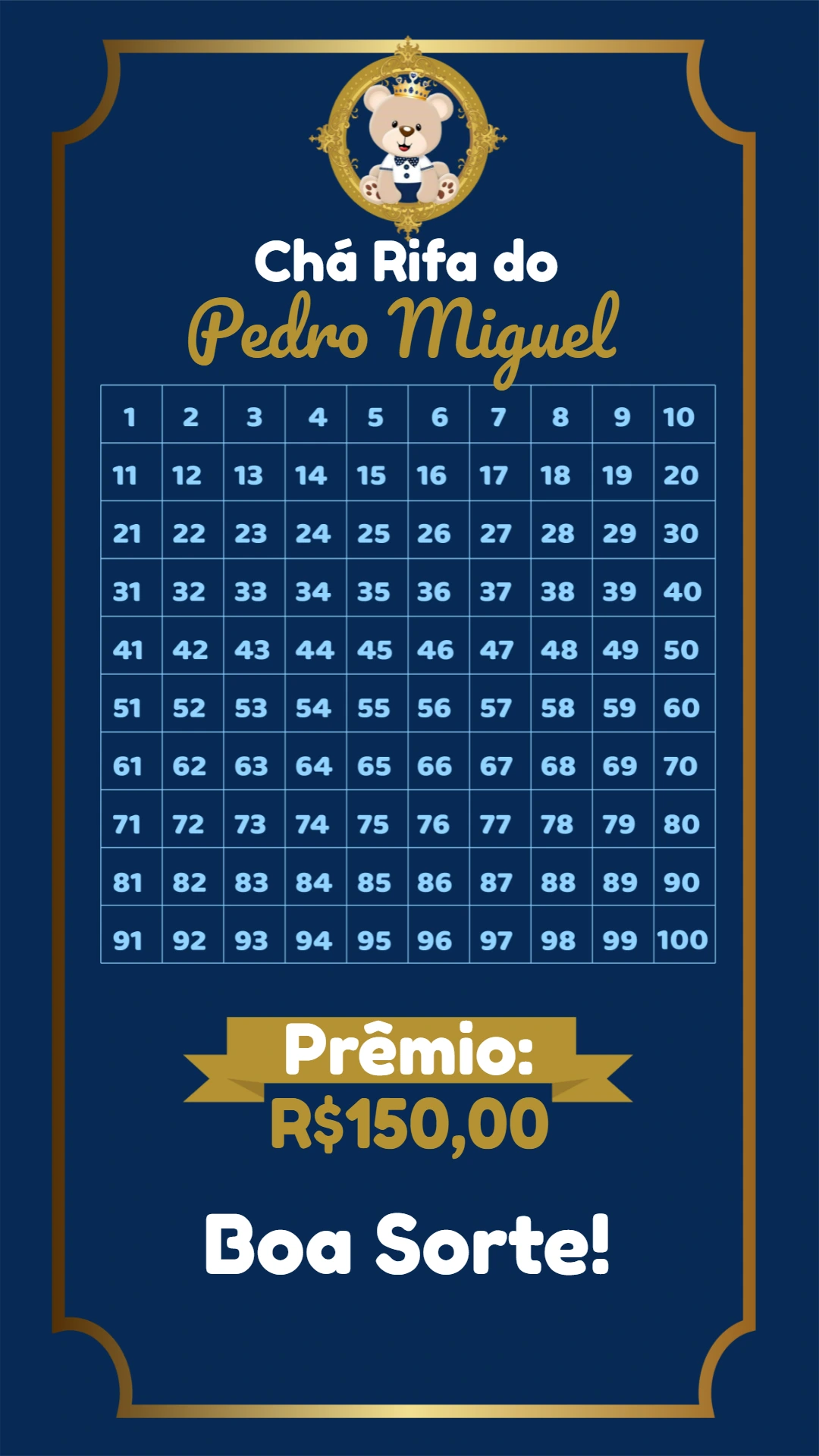 Chá Rifa Ursinho Príncipe para Editar e Imprimir Online