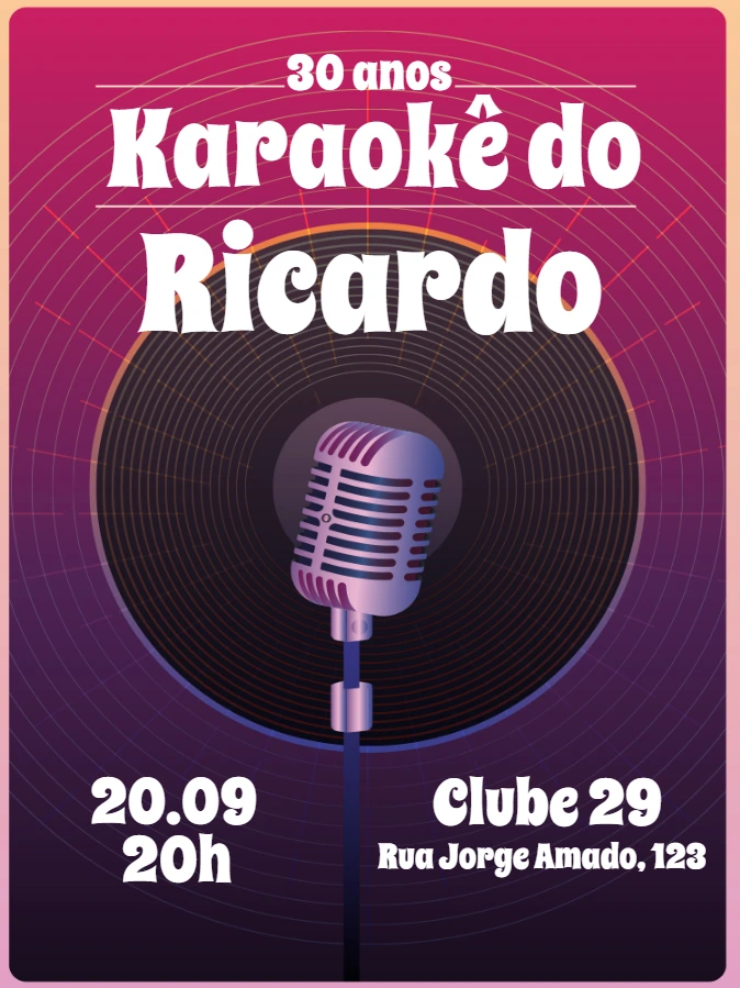 Convite de Aniversário Karaokê com Microfone para Editar