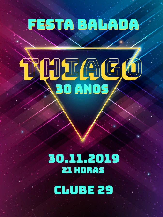 Convite Aniversário Adulto Festa Balada Neon para Editar
