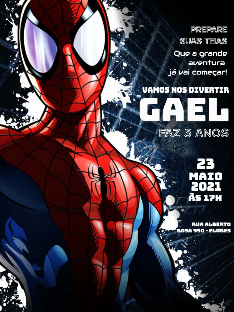Convite de Aniversário Homem Aranha para Editar Online