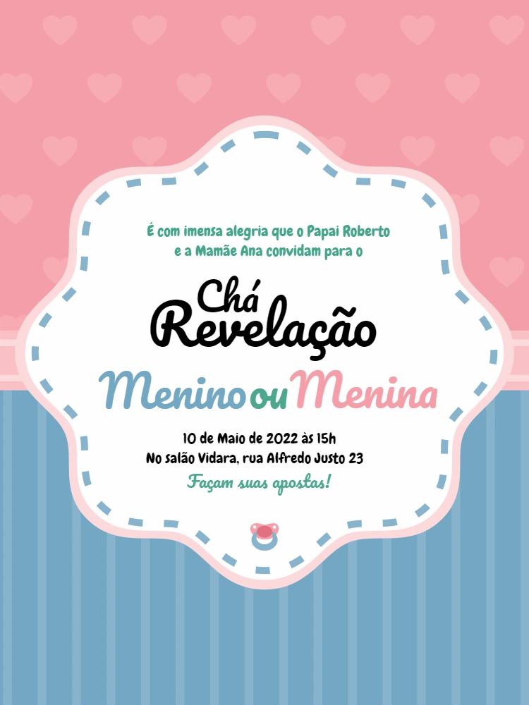 Convite Chá Revelação Menino ou Menina Editável Online