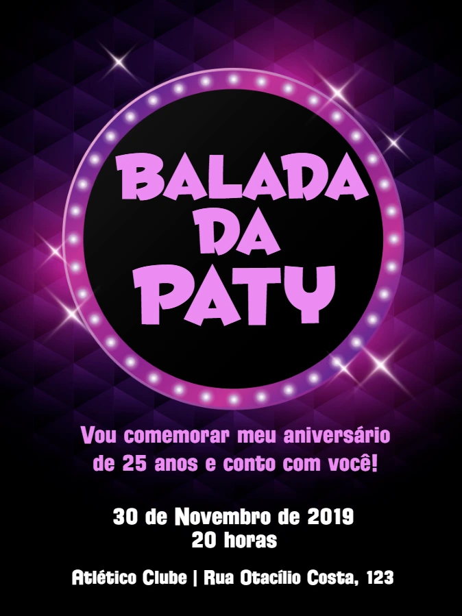 Convite de Aniversário Balada Neon para Editar e Enviar Online