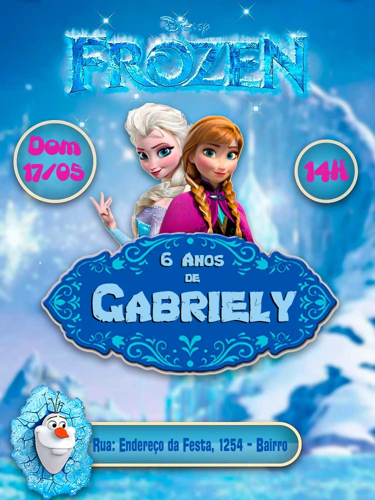 Convite Aniversário Frozen com Elsa e Anna para Editar Online