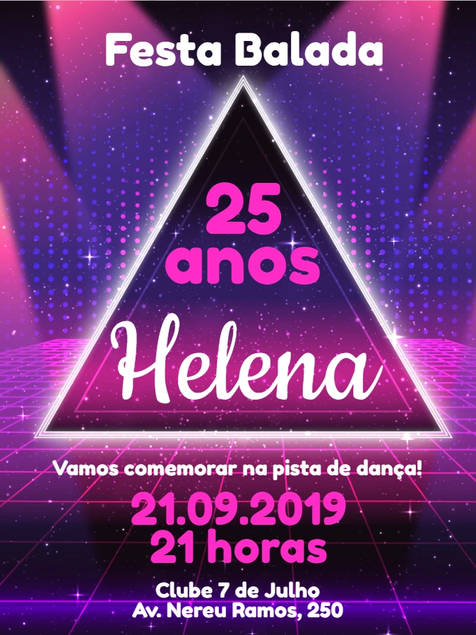 Convite Aniversário Balada Neon para Editar Online