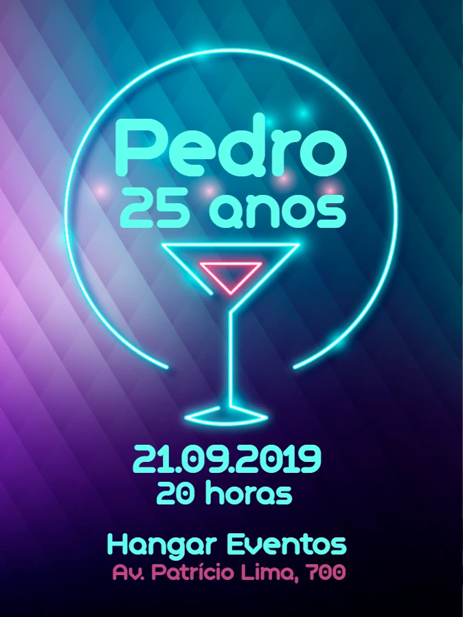 Convite de Aniversário Neon Drinks para Editar Online