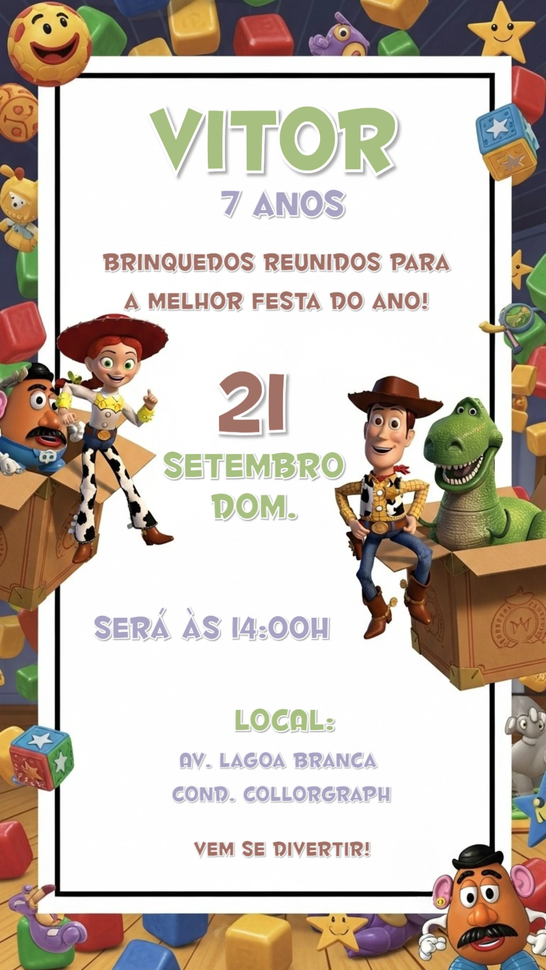 Convite de Aniversário Toy Story com Personagens para Editar