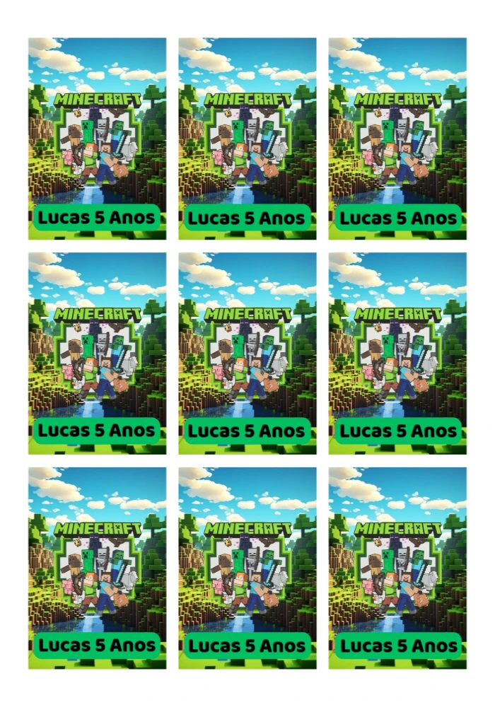 Tag de Aniversário Minecraft com Personagens para Editar