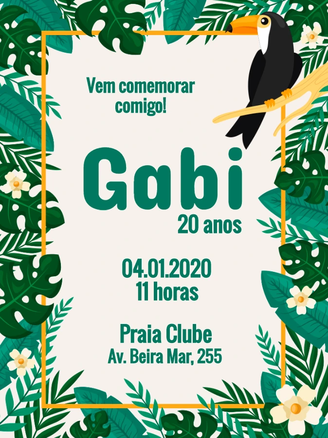 Convite Aniversário Tucano Tropical para Editar Online