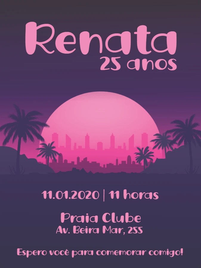 Convite Aniversário Tardezinha Retrowave para Editar Online